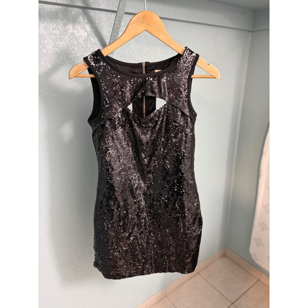 Lola Black Sequin Cutout Mini Dress Sleeveless Open Back Bodycon BD10011AN Small